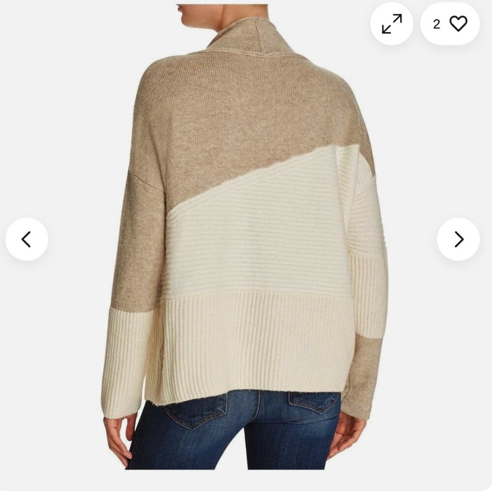 NWT French Connection Womens Colorblock Long Sleeve Mock Sweater Beige Medium - Picture 2 of 8